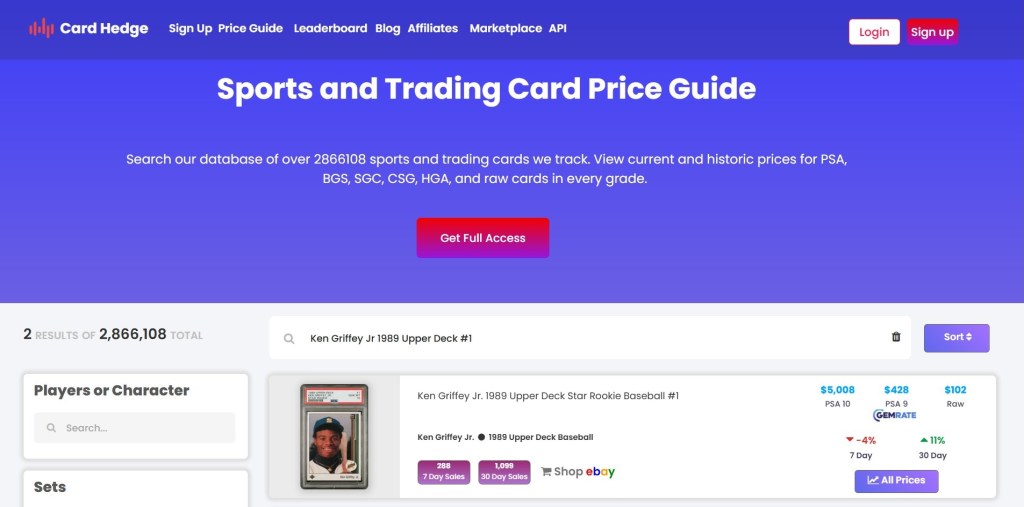 Card Hedge Price Guide